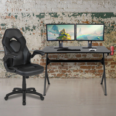 Gaming Desk and Racing Chair Set with Cup Holder, Headphone Hook & 2 Wire Management Holes