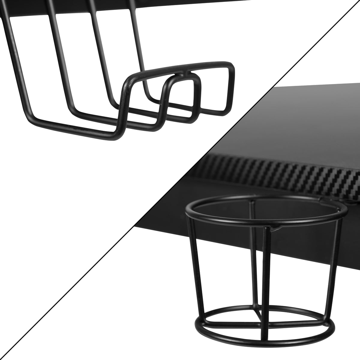 Gray |#| Black/Gray Gaming Desk Bundle - Cup/Headphone Holders, Wire Management
