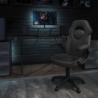 Gaming Desk and Racing Chair Set with Cup Holder, Headphone Hook, and Monitor/Smartphone Stand - View 2