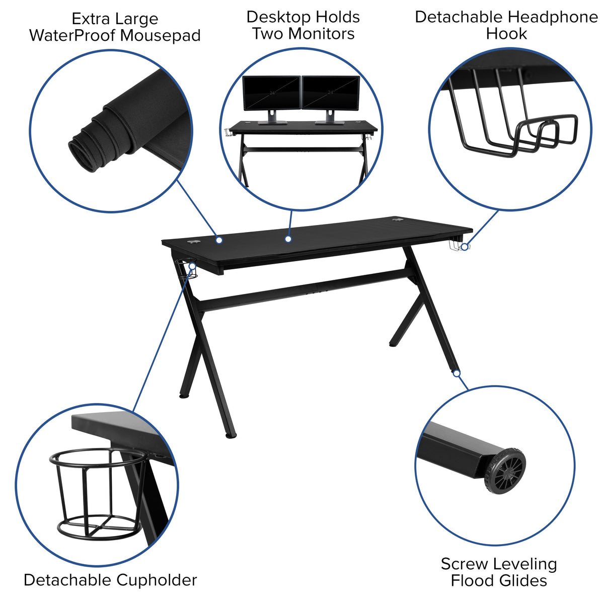 Orange |#| Black/Orange Gaming Desk Bundle - Cup & Headphone Holders/Mouse Pad Top