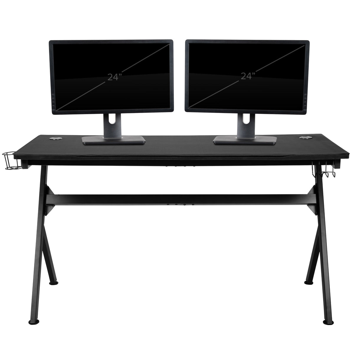 Gray |#| Black/Gray Gaming Desk Bundle - Cup & Headphone Holders/Mouse Pad Top