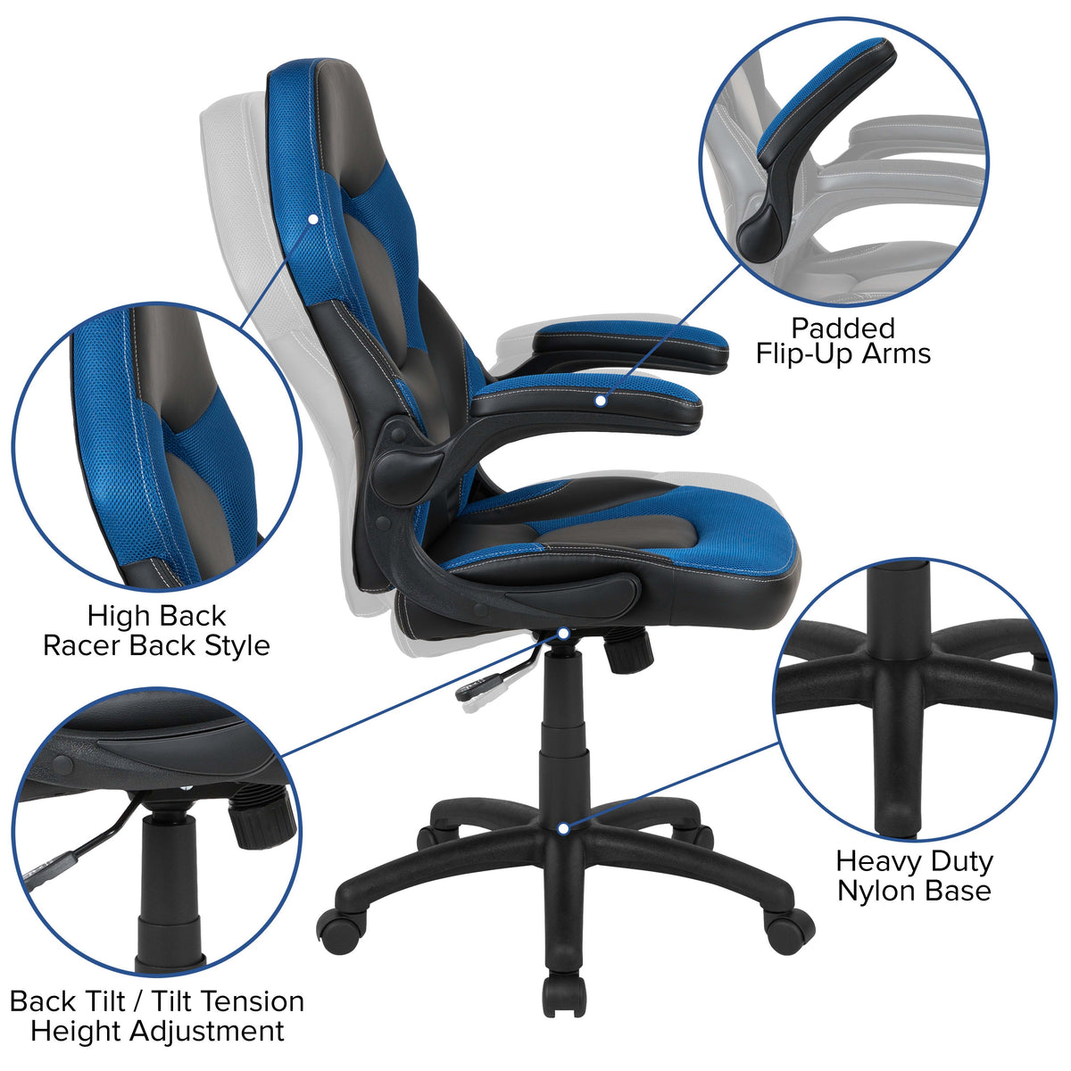Blue |#| Black/Blue Gaming Desk Bundle - Cup & Headphone Holders/Mouse Pad Top