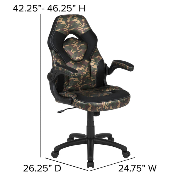 Camouflage |#| Black/Camo Gaming Desk Bundle - Cup & Headphone Holders/Mouse Pad Top