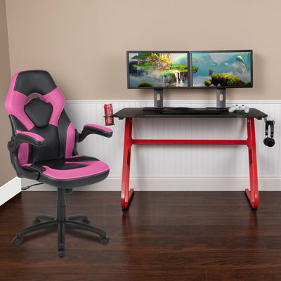 Gaming Desk and Racing Chair Set with Cup Holder and Headphone Hook - View 2