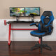 Blue |#| Desk Bundle - Red Gaming Desk, Cup Holder, Headphone Hook and Blue Chair