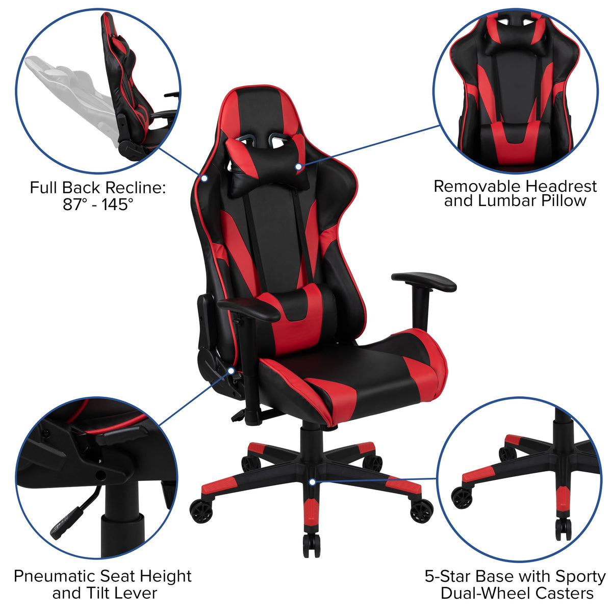 Red |#| Gaming Bundle-Desk, Cup Holder/Headphone Hook & Red Reclining Chair