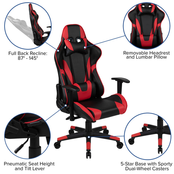 Red |#| Gaming Bundle-Desk, Cup Holder/Headphone Hook & Red Reclining Chair