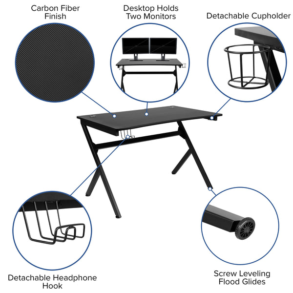 Blue |#| Gaming Bundle-Desk, Cup Holder/Headphone Hook & Blue Reclining Chair