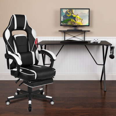 Gaming Desk with Cup Holder/Headphone Hook/Monitor Stand & Reclining Back/Arms Gaming Chair with Footrest - View 2