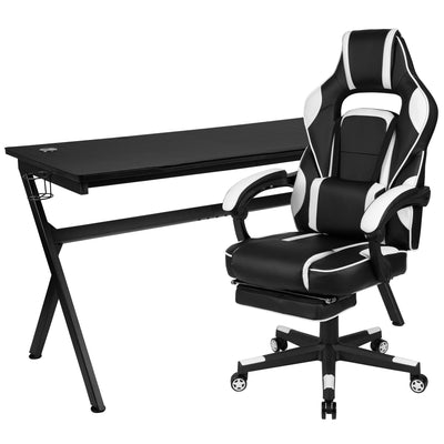 Gaming Desk with Cup Holder/Headphone Hook/Removable Mousepad Top & Reclining Back/Arms Gaming Chair with Footrest