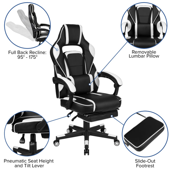 White |#| Black/White Gaming Desk Bundle - Cup/Headset Holder/Mouse Pad Top
