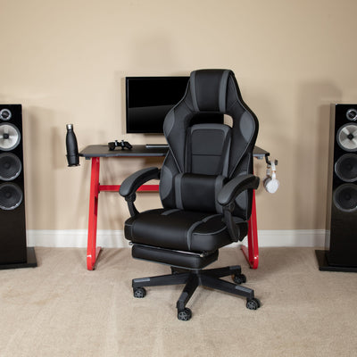Gaming Desk with Cup Holder/Headphone Hook & Reclining Back/Arms Gaming Chair with Footrest - View 2