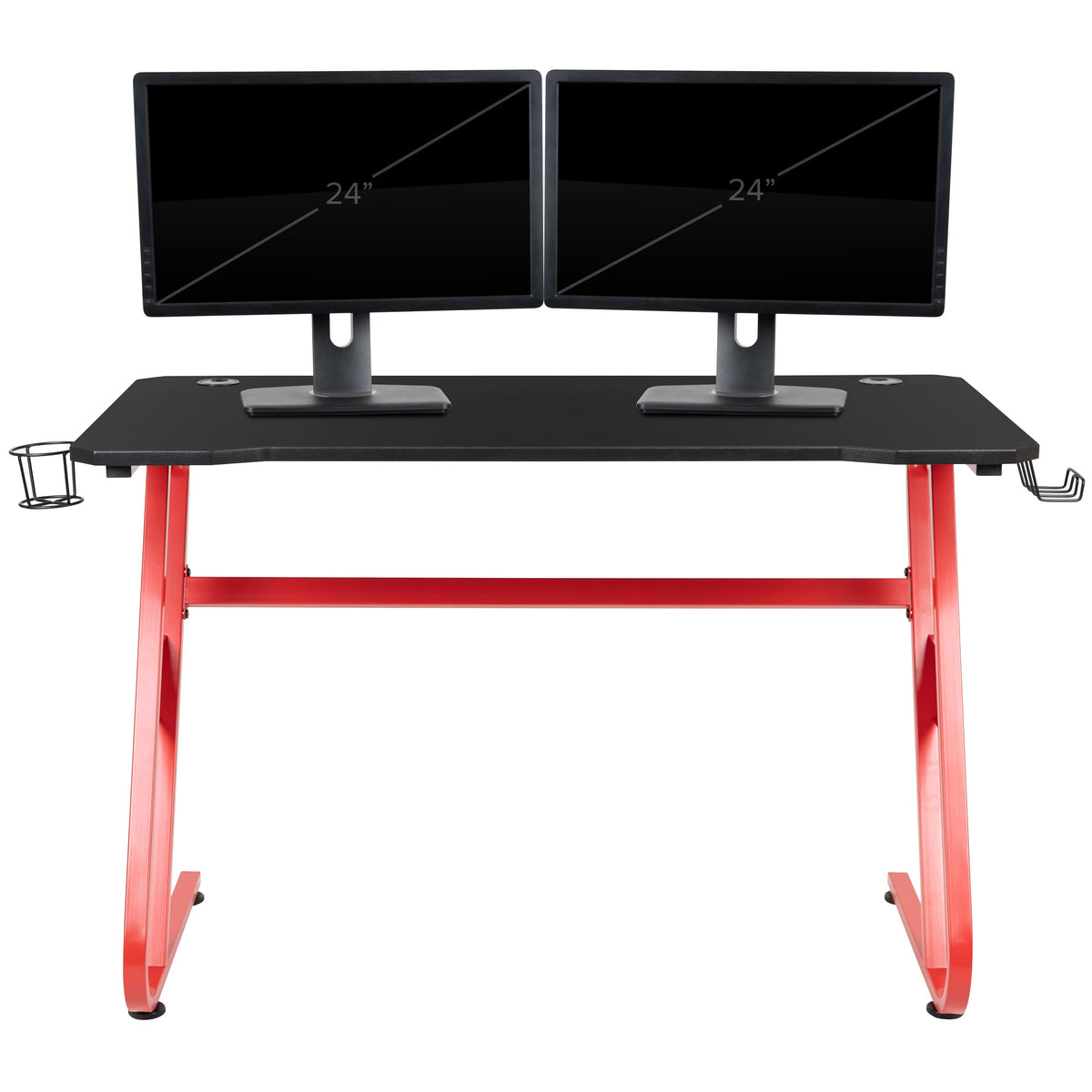 Red |#| Red Professional Gaming Ergonomic Desk with Cup Holder and Headphone Hook