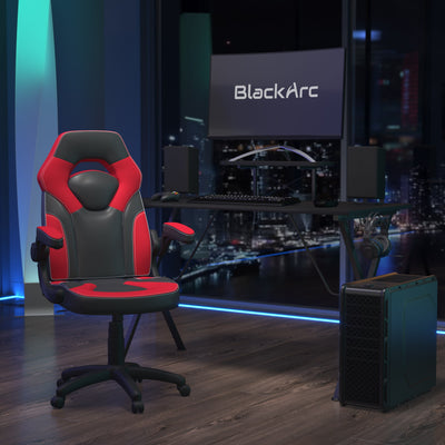 Gamma Gaming Desk & Chair Set - High Back Gaming Chair with Flip-Up Arms; Desk with Detachable Headphone Hook/Cupholder - View 2