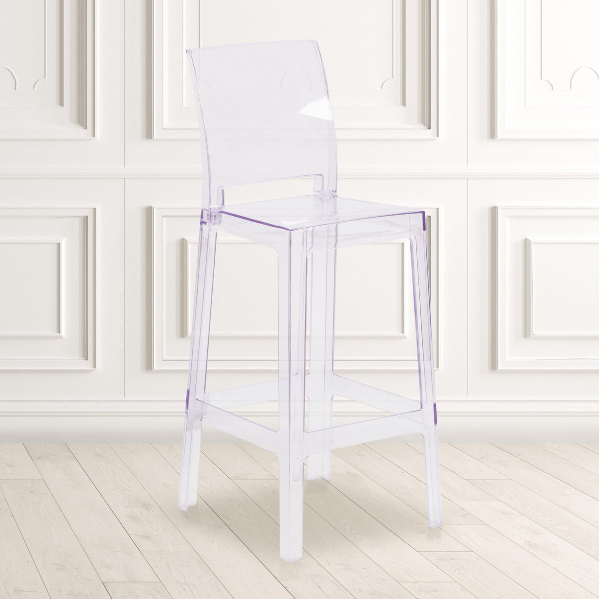 Ghost Barstool with Square Back in Transparent Crystal - Wedding Chairs