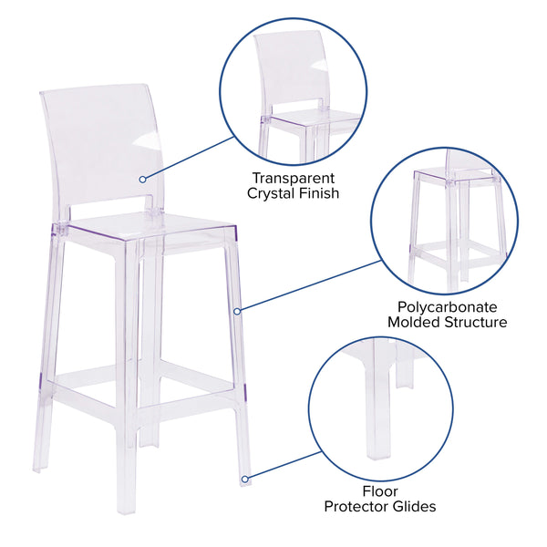 Ghost Barstool with Square Back in Transparent Crystal - Wedding Chairs