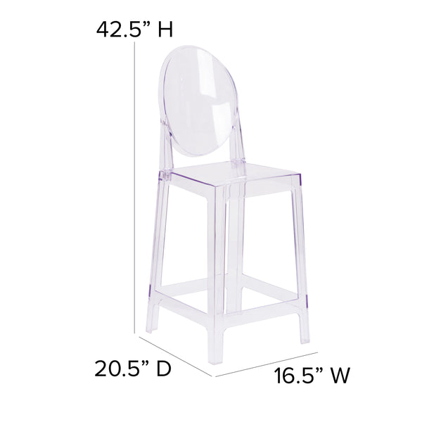 Ghost Counter Stool with Oval Back in Transparent Crystal - Wedding Chairs