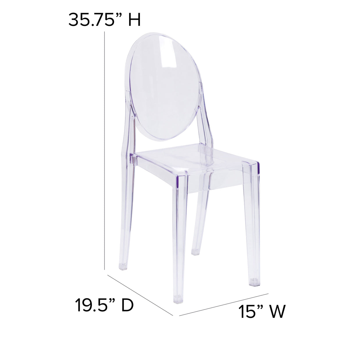 Ghost Side Chair in Transparent Crystal - Event or Accent Chair - Stack Chair