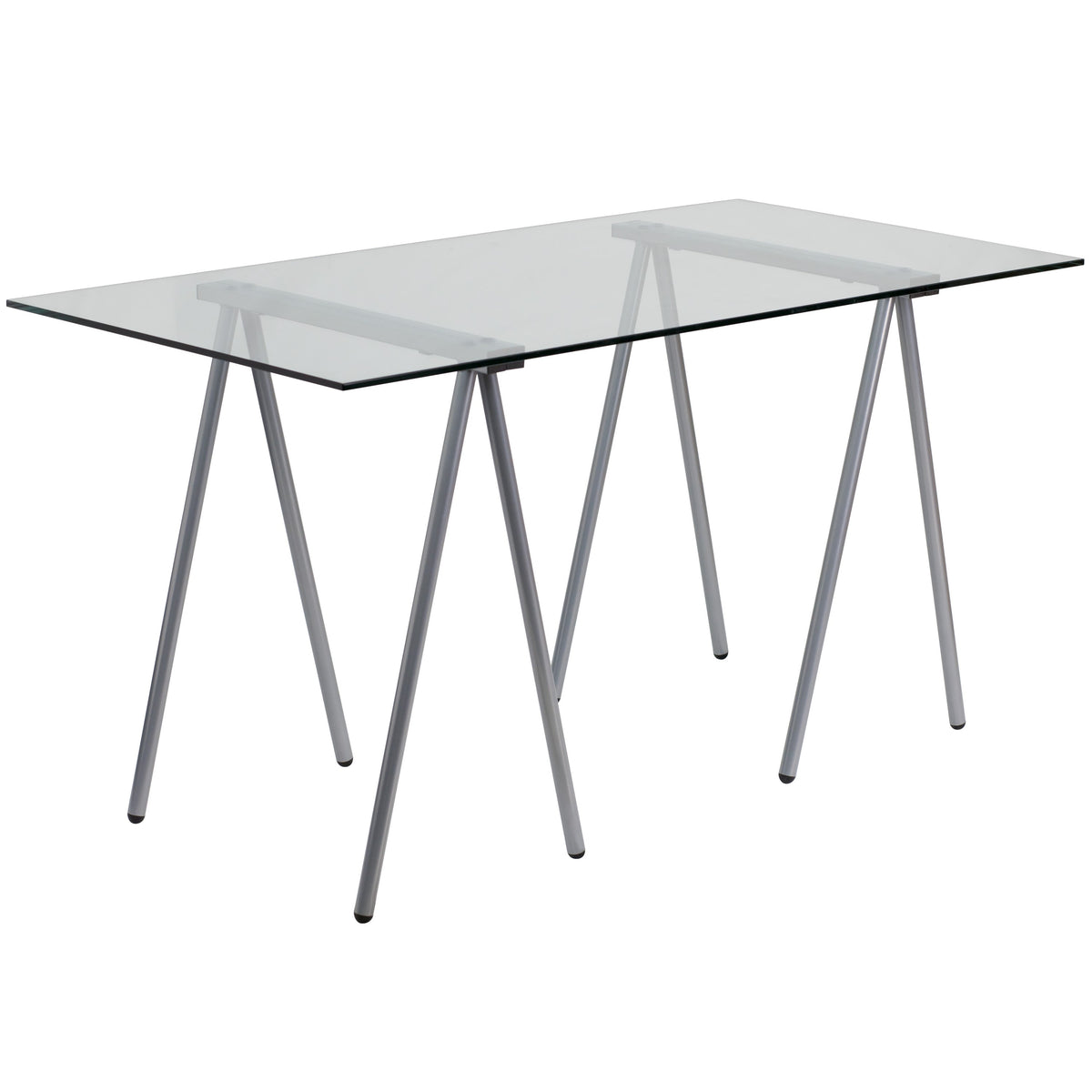 Glass Computer Desk with Silver Metal Frame - Home Office Furniture