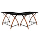 Black Top/Cherry Frame |#| Black Glass L-Shape Corner Computer Desk with Pull-Out Keyboard Tray