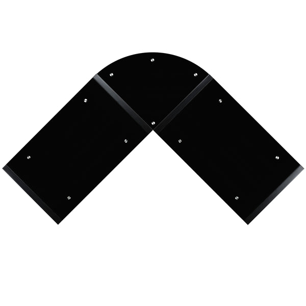 Black Top/Cherry Frame |#| Black Glass L-Shape Corner Computer Desk with Pull-Out Keyboard Tray