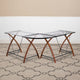 Clear Top/Cherry Frame |#| Glass L-Shape Desk with Pull-Out Keyboard Tray & Cherry Finish Crisscross Legs