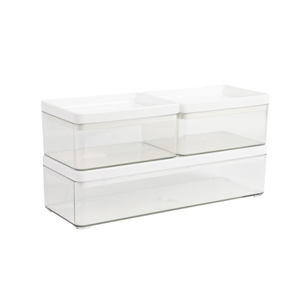 Clear/White Plastic Top |#| Premium Clear Plastic Storage Boxes with White Plastic Lids-3 Pack