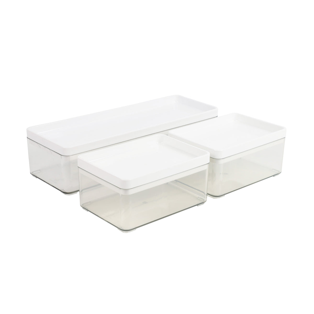 Clear/White Plastic Top |#| Premium Clear Plastic Storage Boxes with White Plastic Lids-3 Pack