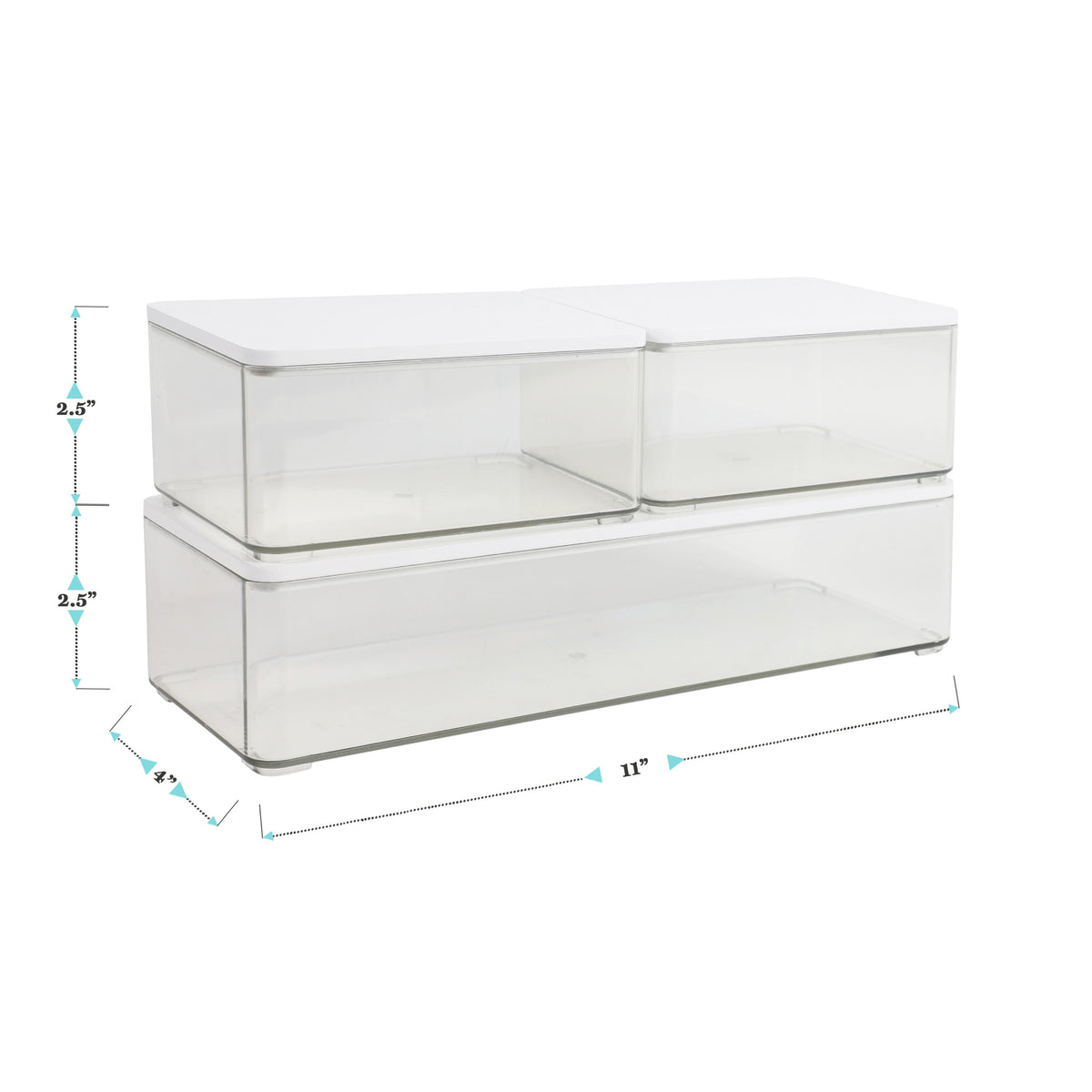 Clear/White Engineered Top |#| Premium Clear Plastic Storage Boxes with White Engineered Wood Lids-3 Pack