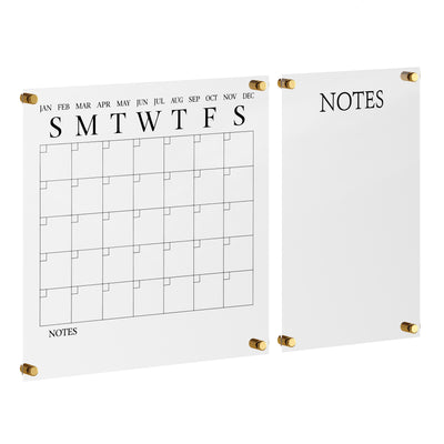 Grayson Acrylic Wall Calendar and Notes Board with Dry Erase Marker and Mounting Hardware, Set of 2