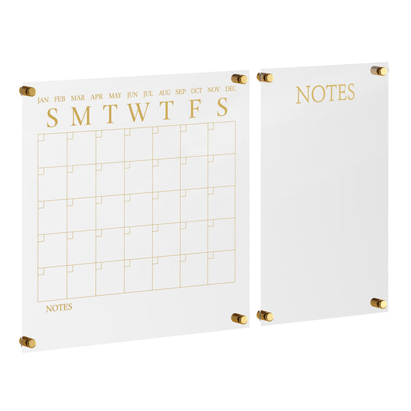 Clear/Gold |#| Premium Clear Acrylic Monthly Wall Calendar and Notes Board with Gold Printing