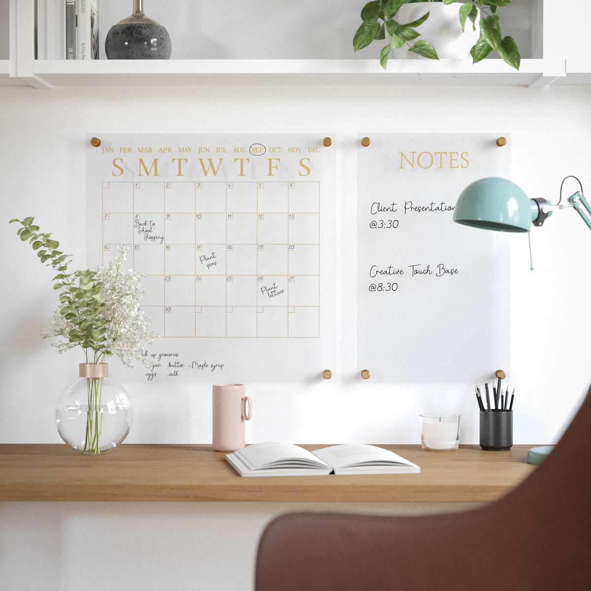 Clear/Gold |#| Premium Clear Acrylic Monthly Wall Calendar and Notes Board with Gold Printing