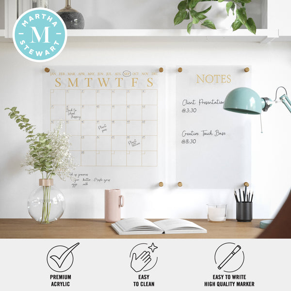 Clear/Gold |#| Premium Clear Acrylic Monthly Wall Calendar and Notes Board with Gold Printing