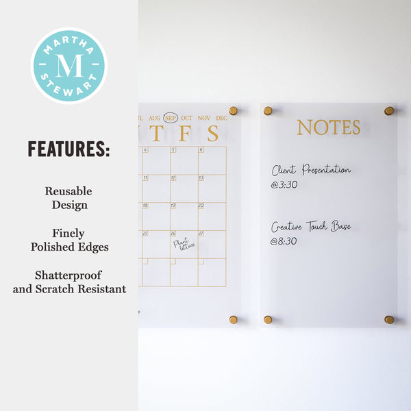 Clear/Gold |#| Premium Clear Acrylic Monthly Wall Calendar and Notes Board with Gold Printing