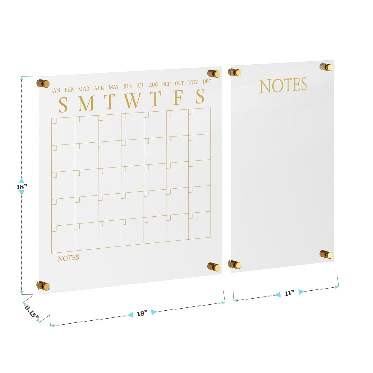 Clear/Gold |#| Premium Clear Acrylic Monthly Wall Calendar and Notes Board with Gold Printing