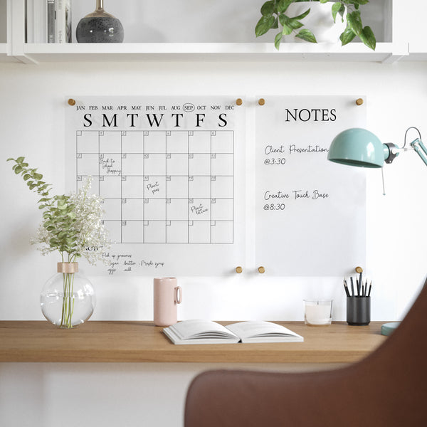 Clear/Black |#| Premium Clear Acrylic Monthly Wall Calendar and Notes Board with Black Printing