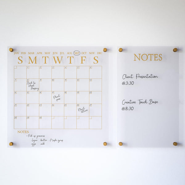 Clear/Gold |#| Premium Clear Acrylic Monthly Wall Calendar and Notes Board with Gold Printing