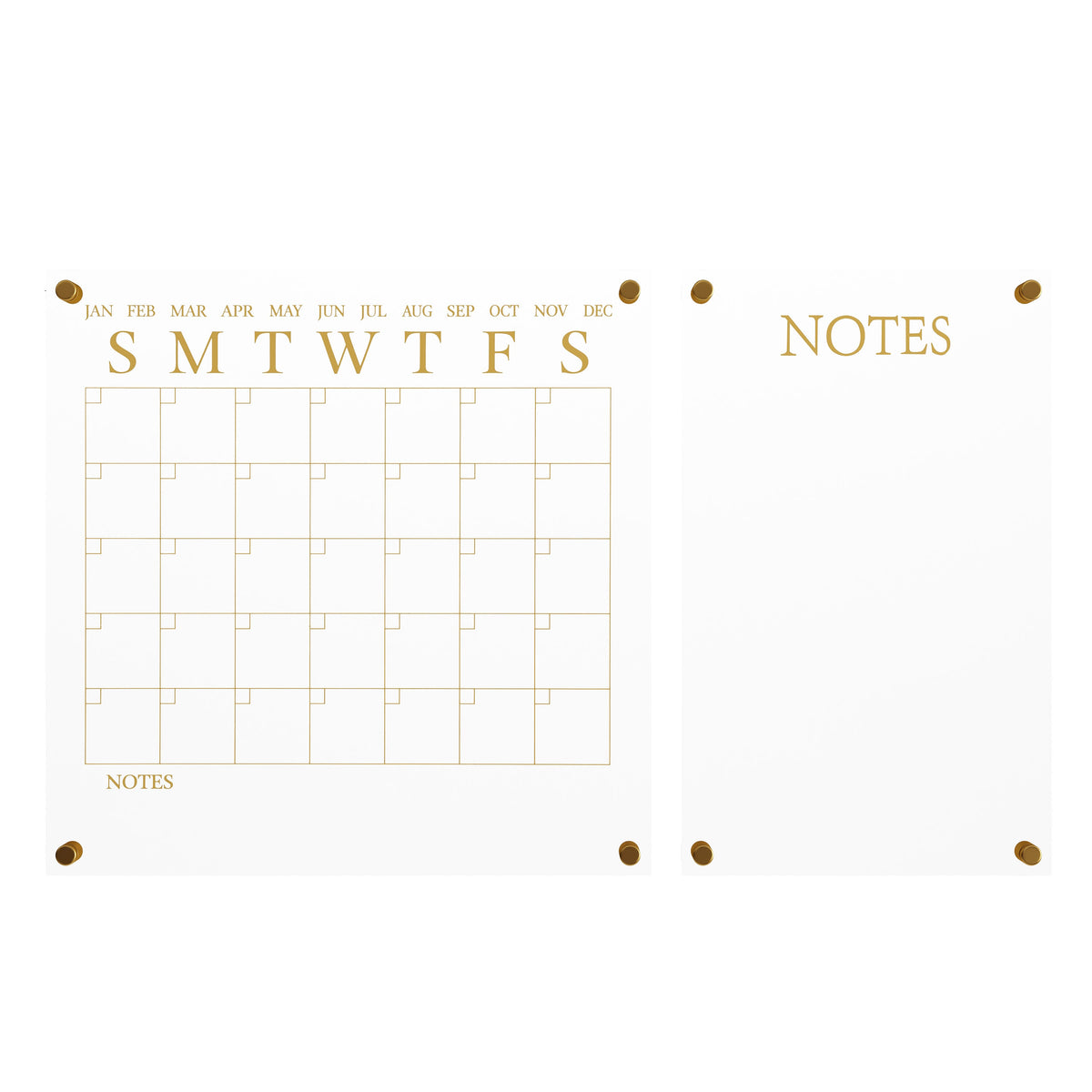 Clear/Gold |#| Premium Clear Acrylic Monthly Wall Calendar and Notes Board with Gold Printing