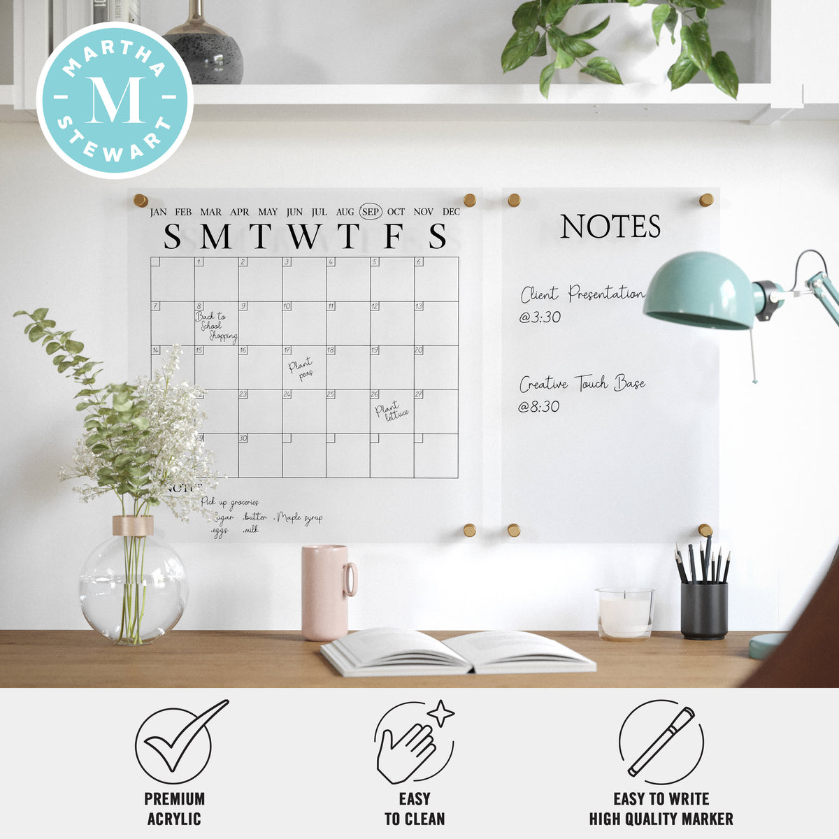 Clear/Black |#| Premium Clear Acrylic Monthly Wall Calendar and Notes Board with Black Printing