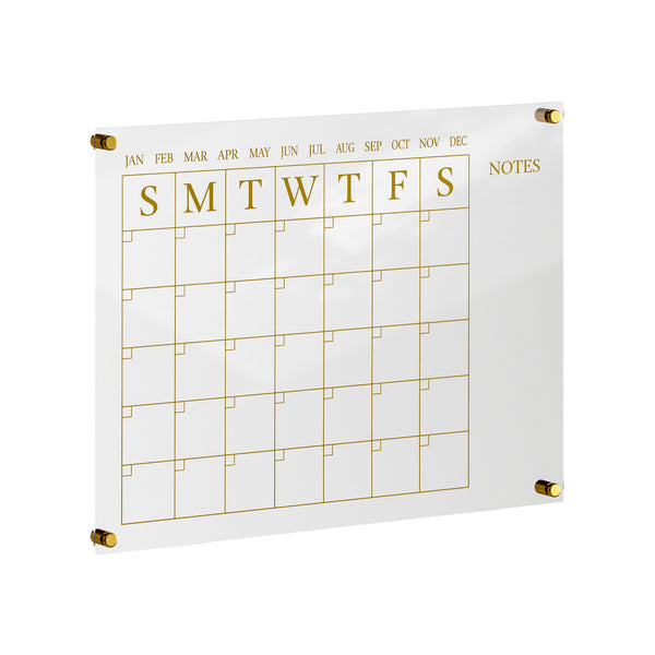 Clear/Gold |#| Premium Clear Acrylic Monthly Wall Calendar with Notes Section and Gold Printing