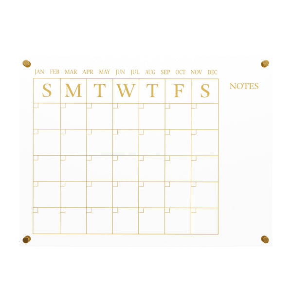 Clear/Gold |#| Premium Clear Acrylic Monthly Wall Calendar with Notes Section and Gold Printing