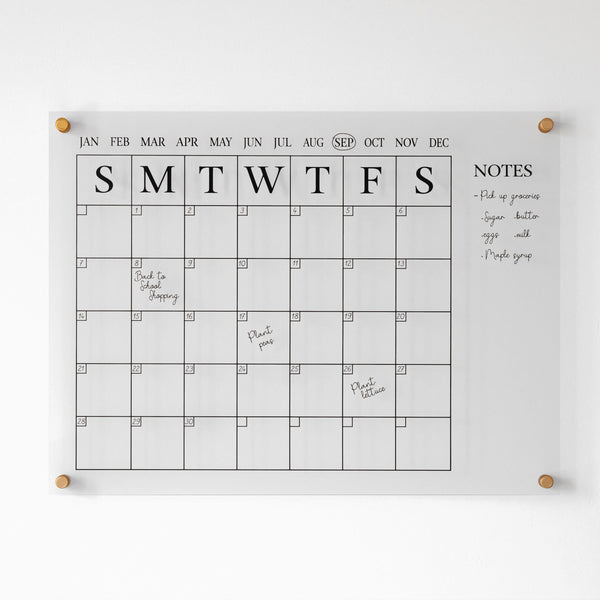 Clear/Black |#| Premium Clear Acrylic Monthly Wall Calendar with Notes Section & Black Printing