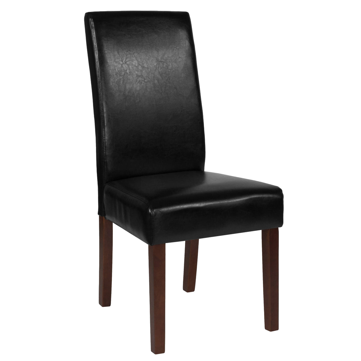 Black LeatherSoft |#| Black LeatherSoft Upholstered Parsons Chair w/Panel Stitching &Mahogany Legs