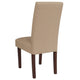 Beige Fabric |#| Beige Fabric Upholstered Parsons Chair with Panel Stitching and Mahogany Legs
