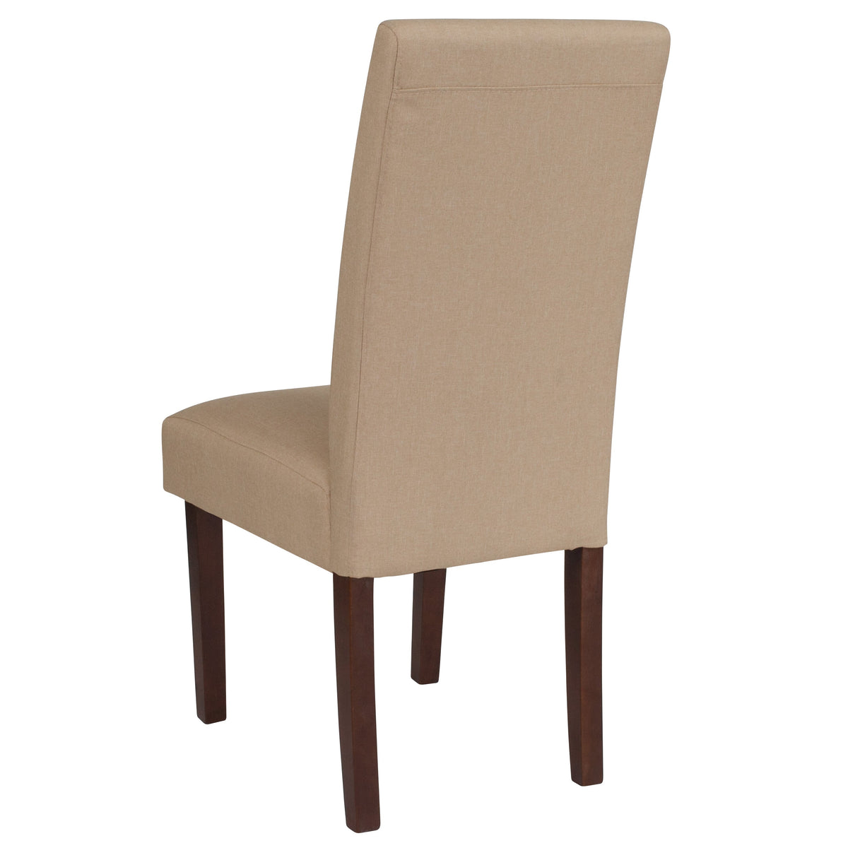 Beige Fabric |#| Beige Fabric Upholstered Parsons Chair with Panel Stitching and Mahogany Legs