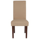 Beige Fabric |#| Beige Fabric Upholstered Parsons Chair with Panel Stitching and Mahogany Legs