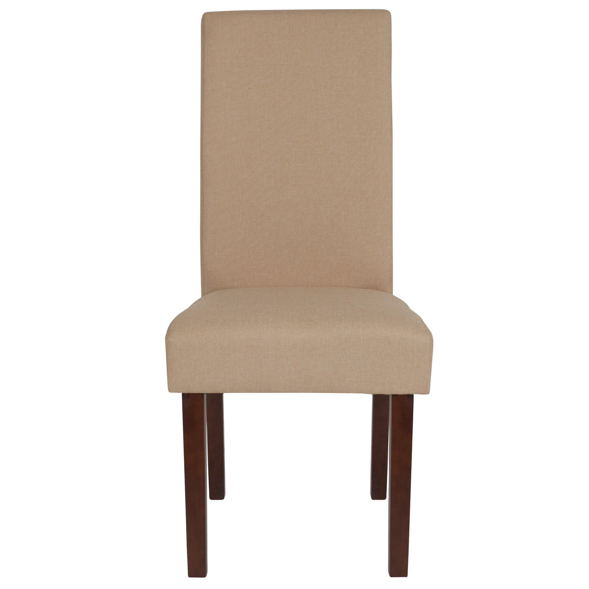 Beige Fabric |#| Beige Fabric Upholstered Parsons Chair with Panel Stitching and Mahogany Legs