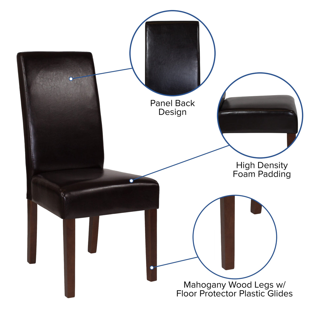 Brown LeatherSoft |#| Brown LeatherSoft Upholstered Parsons Chair w/Panel Stitching &Mahogany Legs