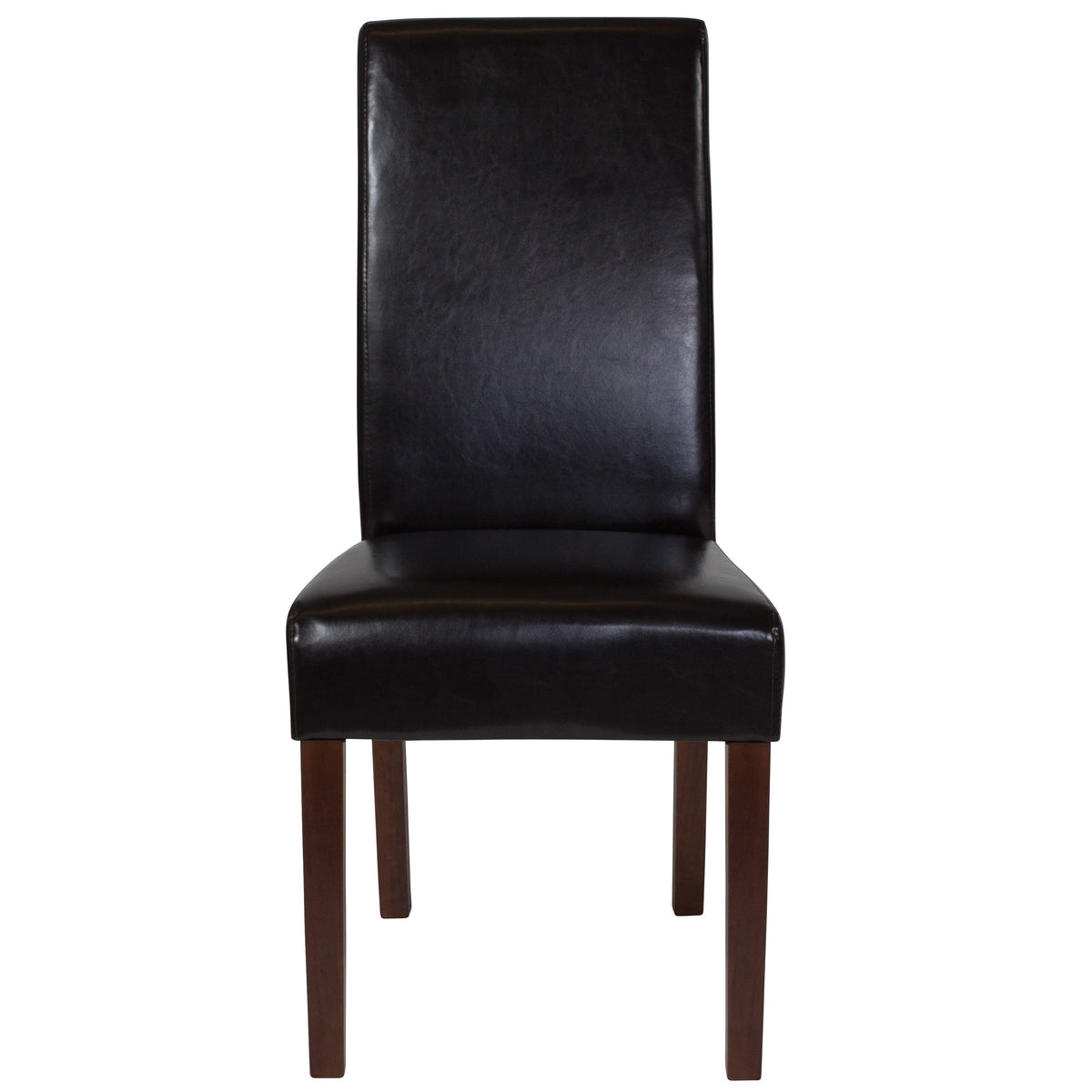 Brown LeatherSoft |#| Brown LeatherSoft Upholstered Parsons Chair w/Panel Stitching &Mahogany Legs