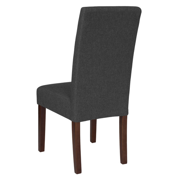 Gray Fabric |#| Gray Fabric Upholstered Parsons Chair with Panel Stitching and Mahogany Legs